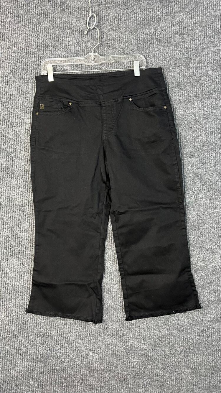 Belle Kim Gravel Jeans Womens 14 Petite 14P Black Cropped Pull On Hi Rise Cotton